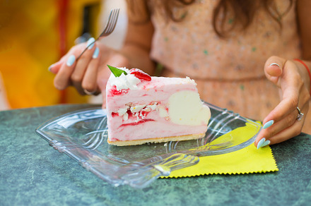 Very tasty frozen piece ice cream cake with strawberries, a Food & Drink Photo by Artsaba Family