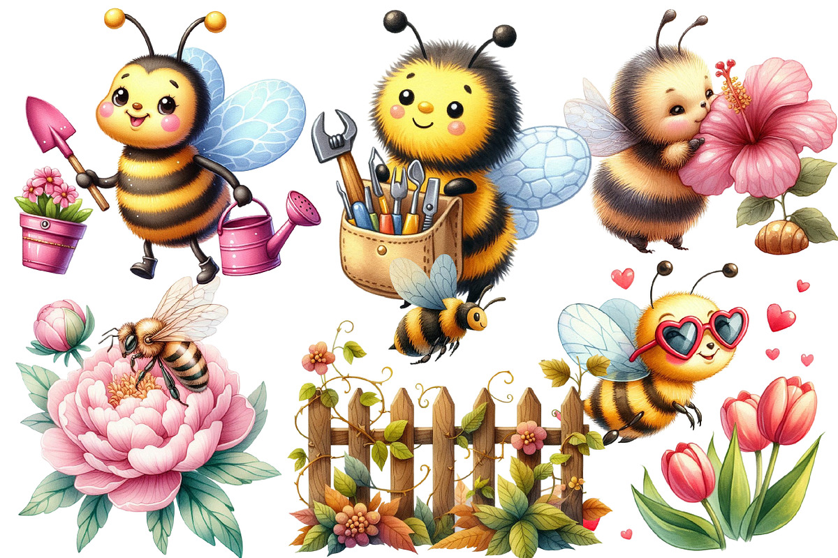 Pink Summer Bees Garden Clipart, an Illustration by Designworld (Photo 2 of 6)