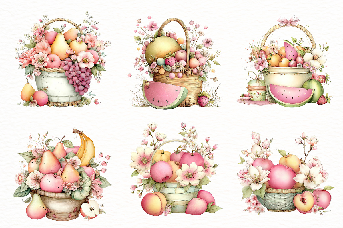Whimsical Summer Fruit Basket Clipar, an Illustration by Designworld (Photo 4 of 8)