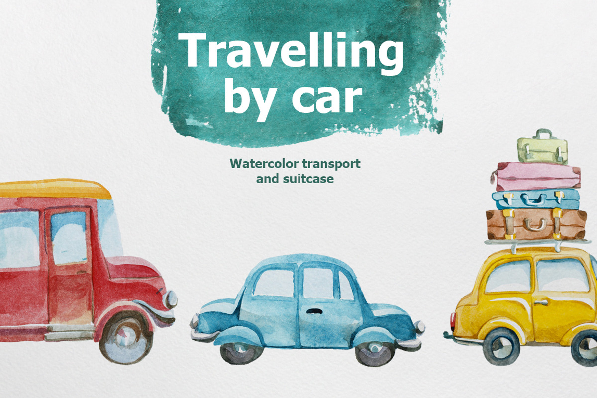 Watercolor travelling by car, a Texture Illustration by katyabuslaeva (Photo 1 of 4)