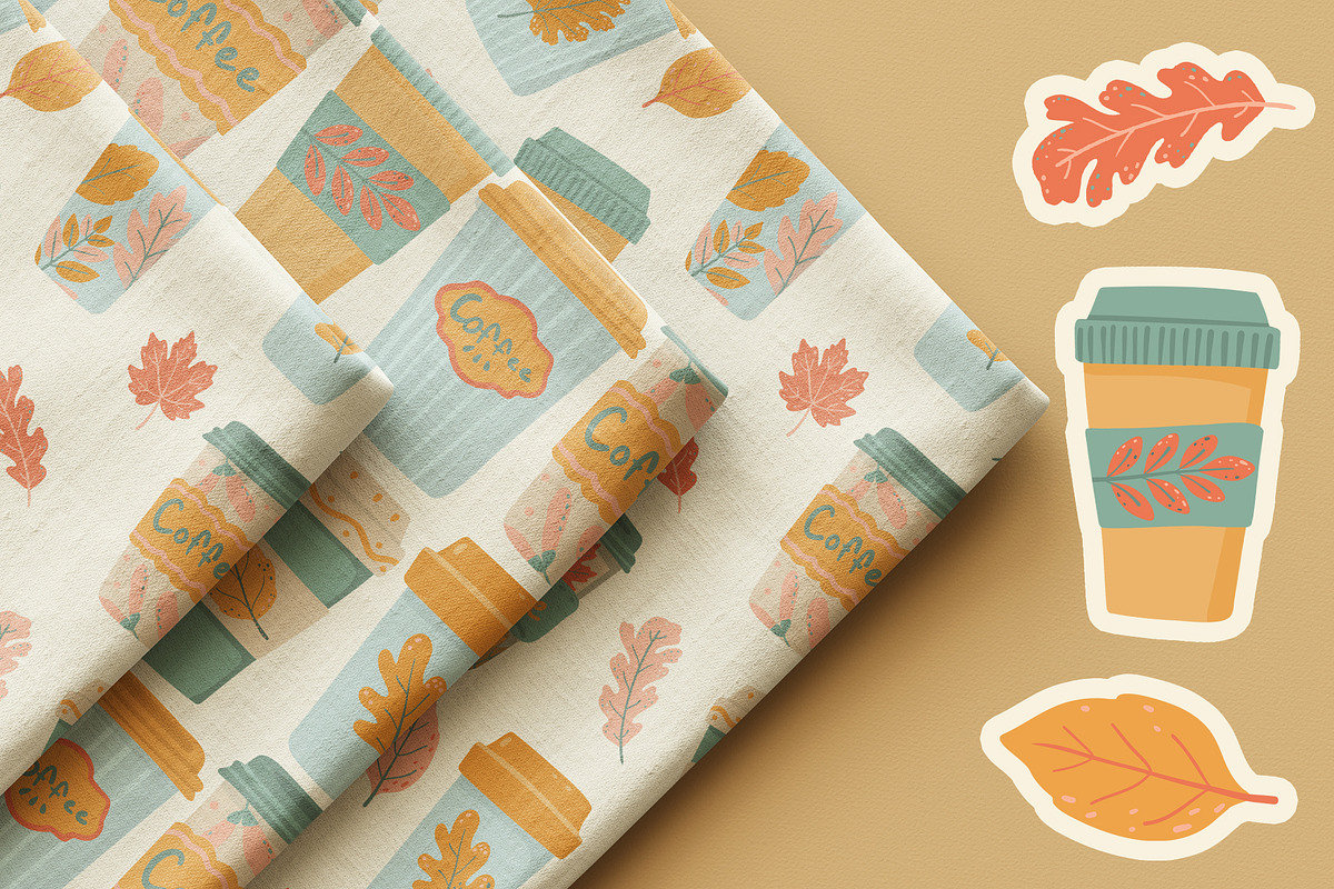 Autumn Coffee patterns & clipart, a Food Illustration by Carpet Tapete Pretzel (Photo 7 of 10)