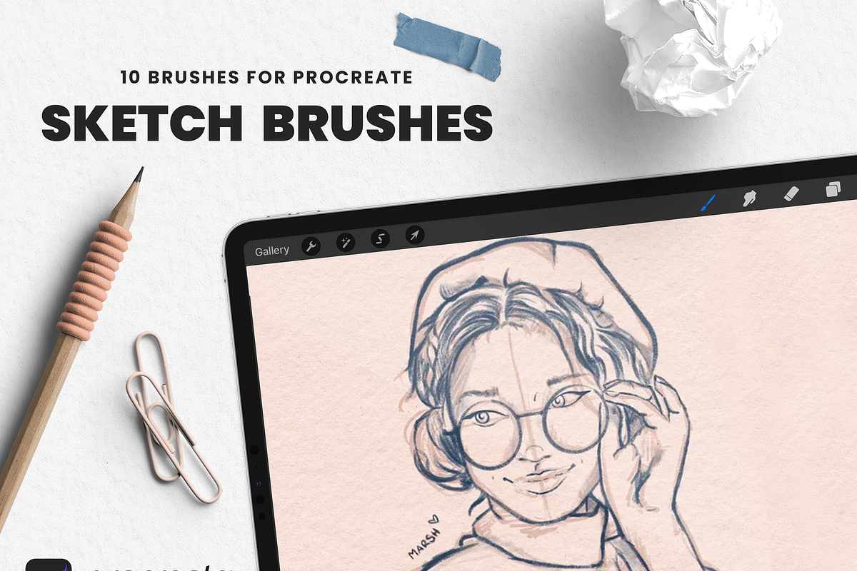 Sketch Brush Pack for Procreate, a Brush Add-On by Marshmal Mochi (Photo 1 of 4)