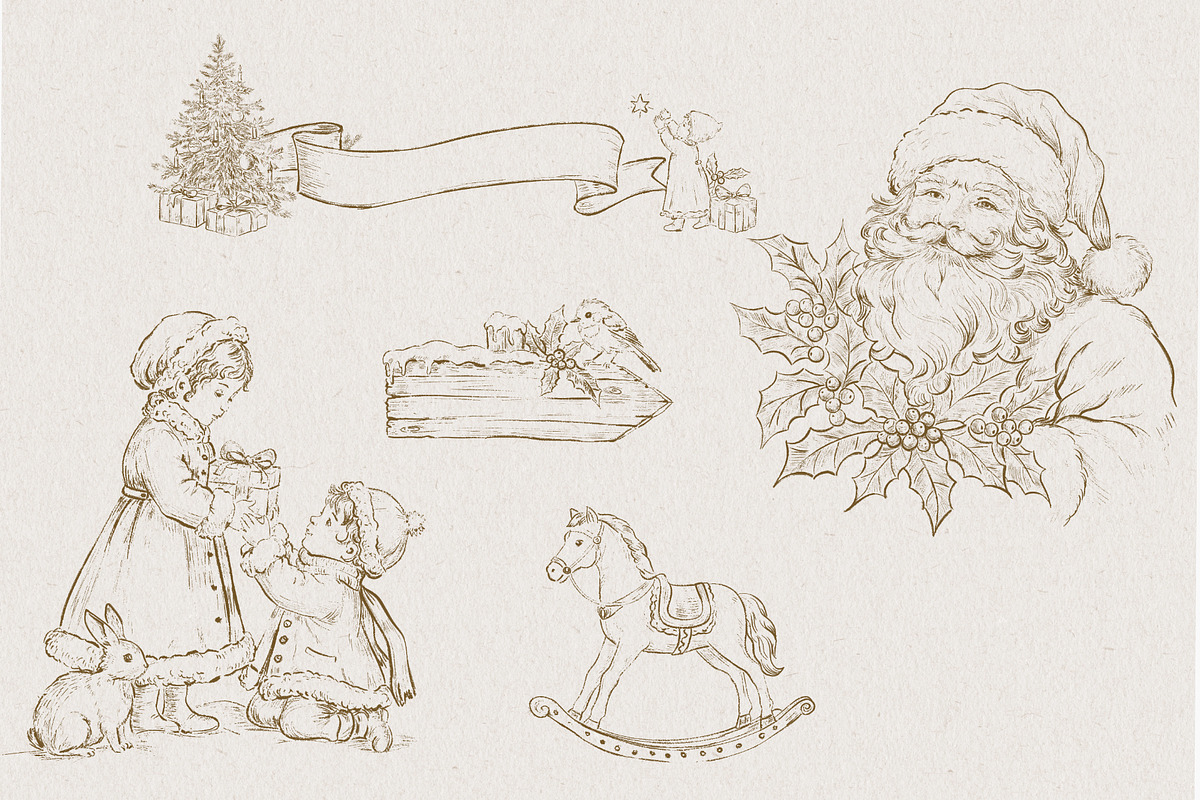 Victorian Line Art Christmas Set, a Decorative Illustration by AlenaVlasko stock Market (Photo 8 of 13)