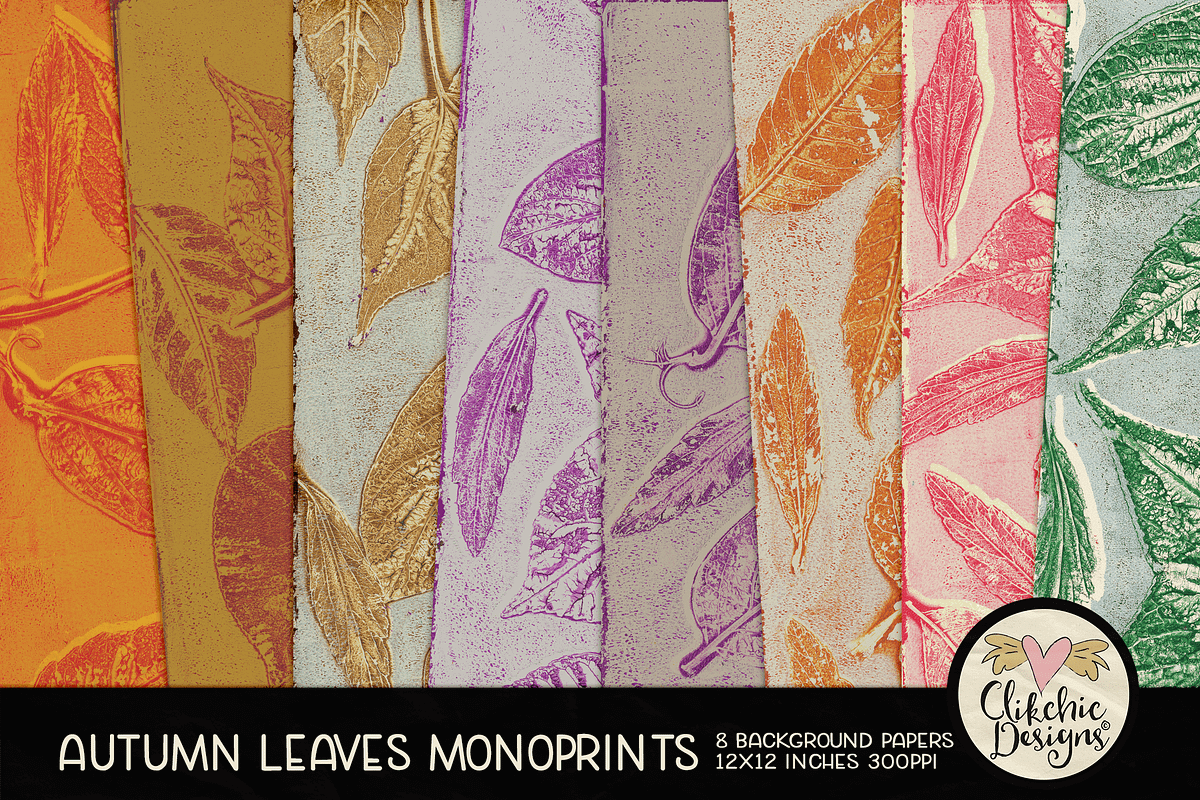 Autumn Leaves Monoprint Backgrounds, a Texture Graphic by Clikchic Designs (Photo 1 of 5)