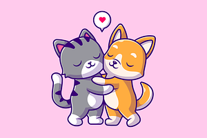 Cute Cat Hug Shiba Inu Dog Cartoon, an Animal Illustration by Catalyst Labs