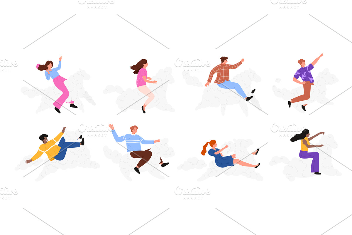People Riding Cloud Horses Cartoon, a Person Illustration by Flashvector