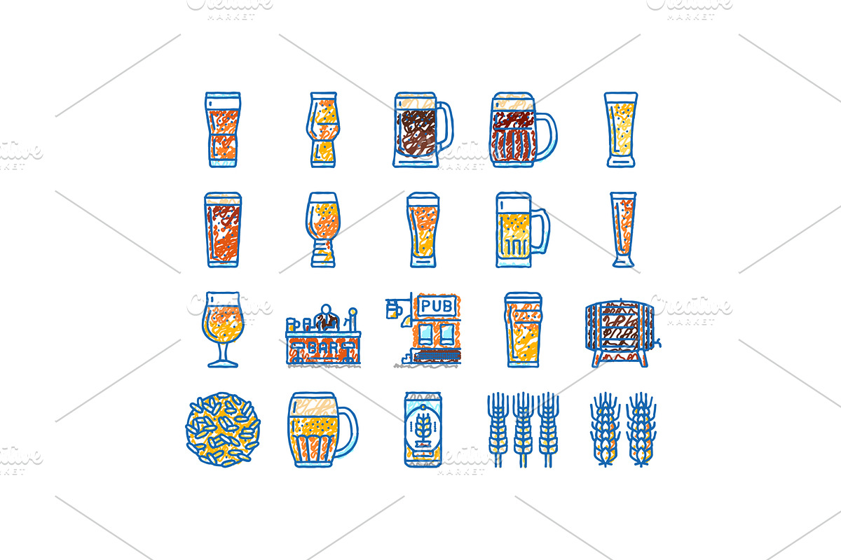 glass beer mug pint bar drink icons, an Object Illustration by pikepicture