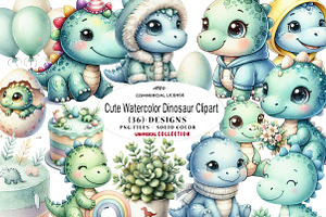 Cute Watercolor Dinosaur Clipart