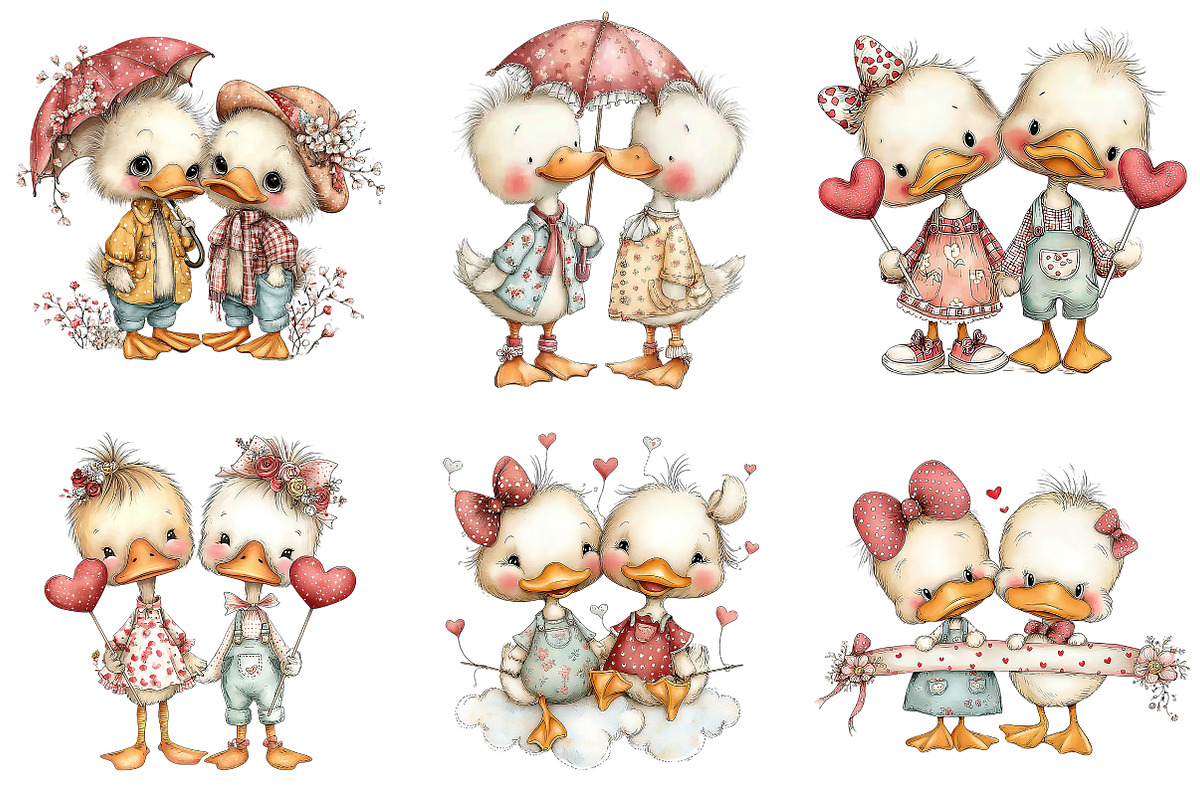 Whimsical Duck Couple Clipart, an Illustration by Craft Nest (Photo 5 of 9)