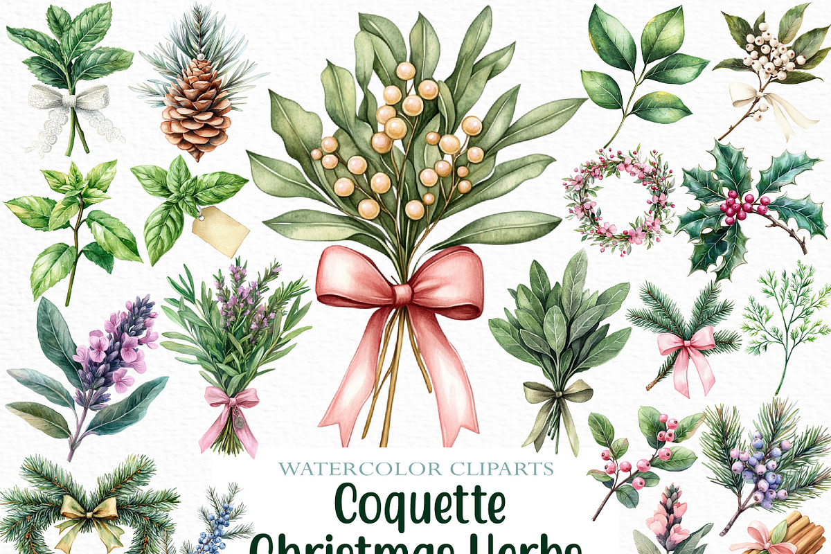 Coquette Christmas Herbs Clipart, an Illustration by Craft Nest (Photo 1 of 6)