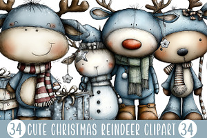 Cute Christmas Reindeer Clipart, an Illustration by Designking