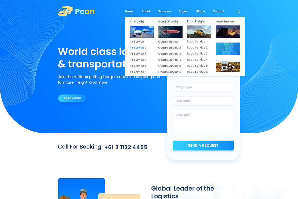 Peon - Logistic PSD Template, a Landing Page Template by Andit themes (Photo 4 of 34)