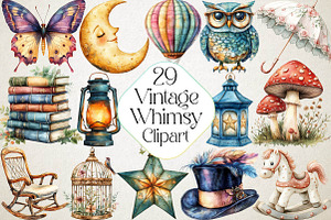 Watercolor Vintage Whimsy Clipart Bu, an Illustration by DreamPrint404