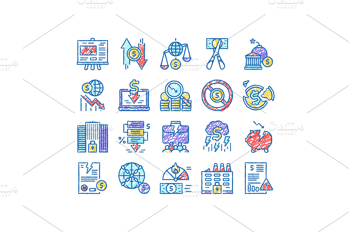 World Financial Crisis set Icons, an Object Illustration by pikepicture