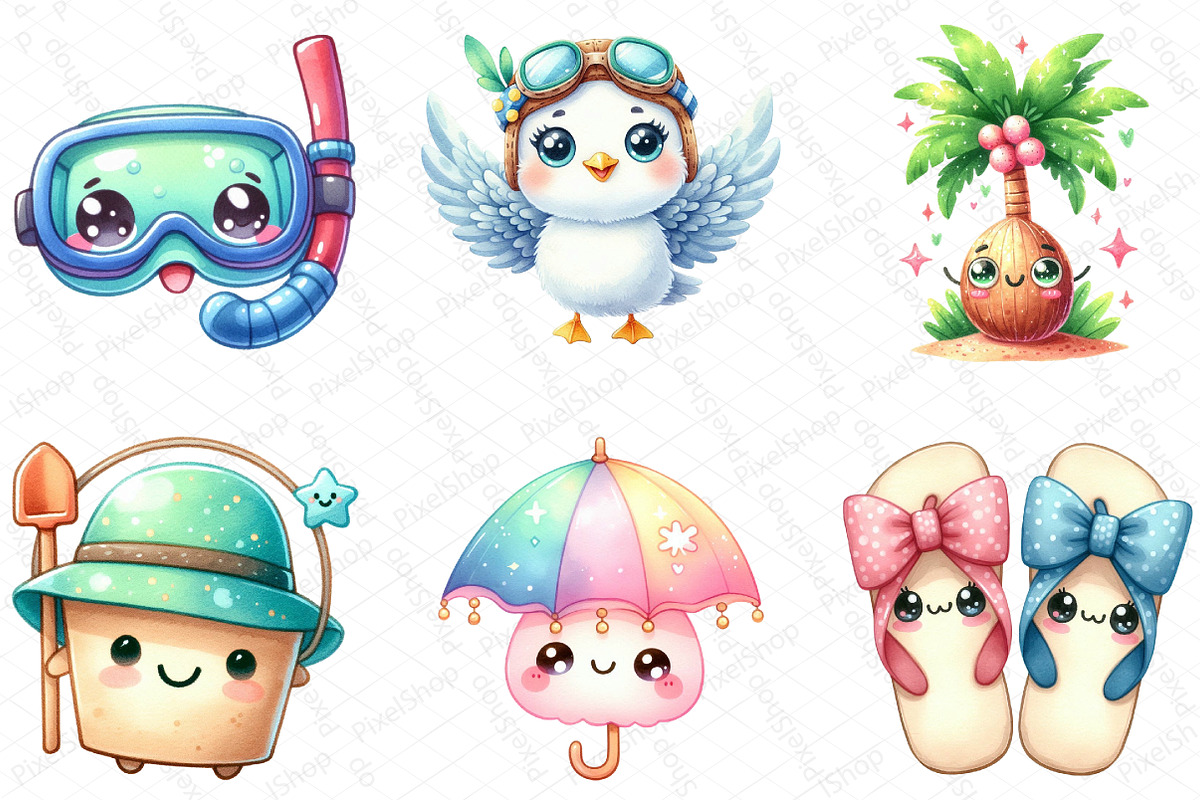 Kawaii Beach Clipart Bundle, an Illustration by DreamPrint404 (Photo 2 of 6)
