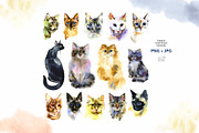 Watercolor cats clipart, an Animal Illustration by NataliMiasStore (Thumbnail 2 of 6)