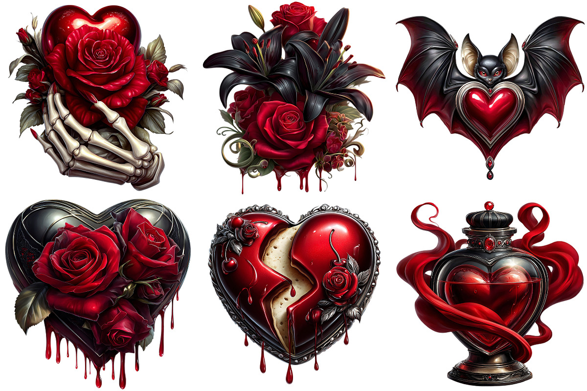 Gothic Valentine Clipart Set, an Illustration by Craft Nest (Photo 3 of 8)