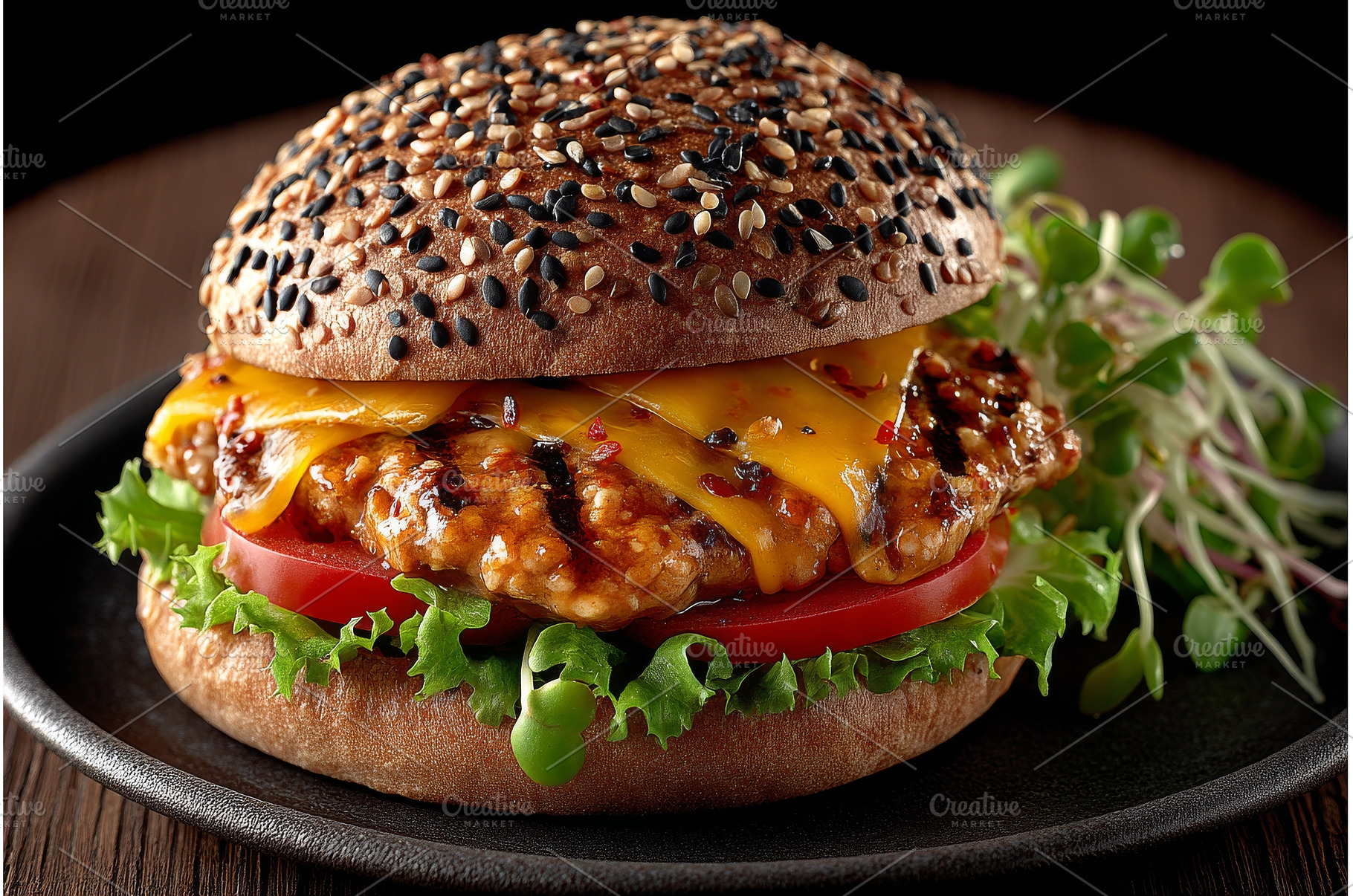 A close-up view of a cheeseburger, a Food & Drink Photo by ZinetroN