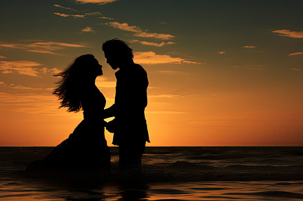 Silhouette of a loving couple on the, a Photo by Iftikhar Alam