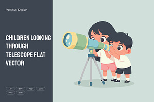 Children Looking Through Telescope, a Person Illustration by Partikusi Design