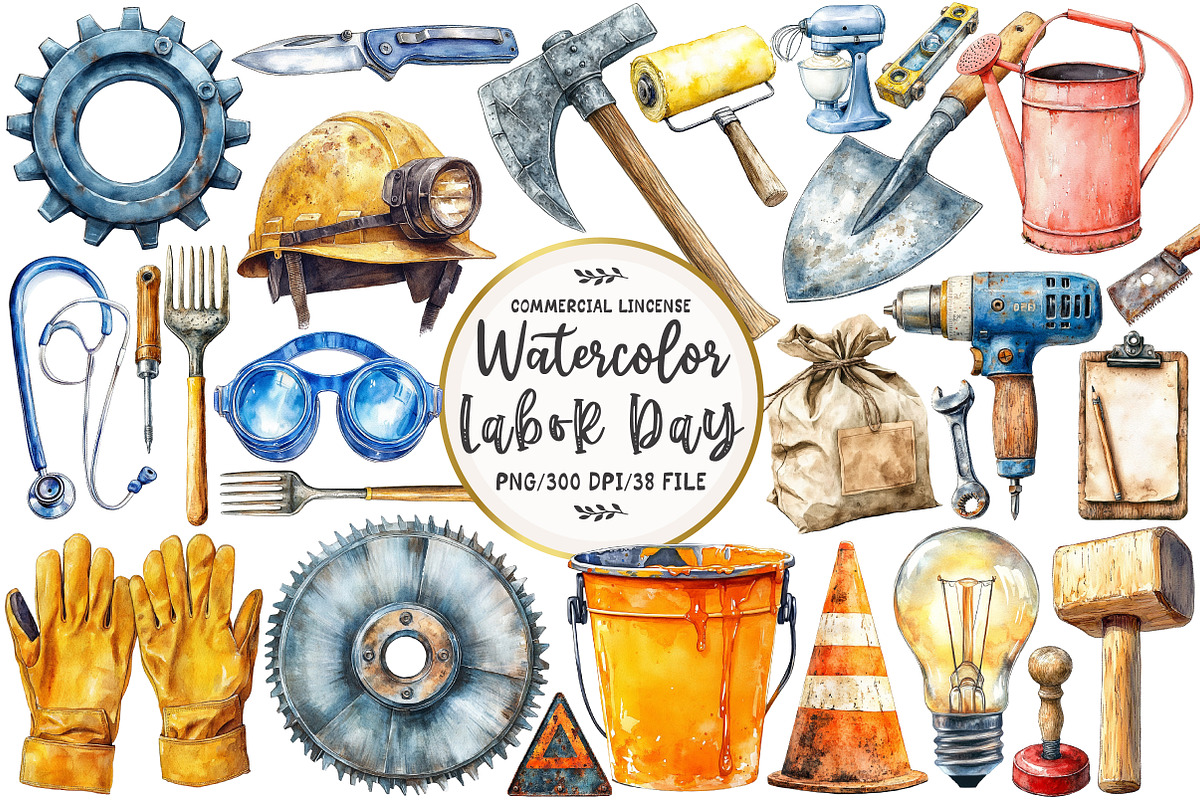Labor Day Watercolor Clipart, an Illustration by OK Design (Photo 1 of 5)