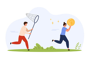 Chasing Thief Money Coin Net, a Person Illustration by Flashvector