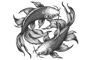 Two Koi Fish in Circular Flow Design, an Animal Illustration by AlexArt