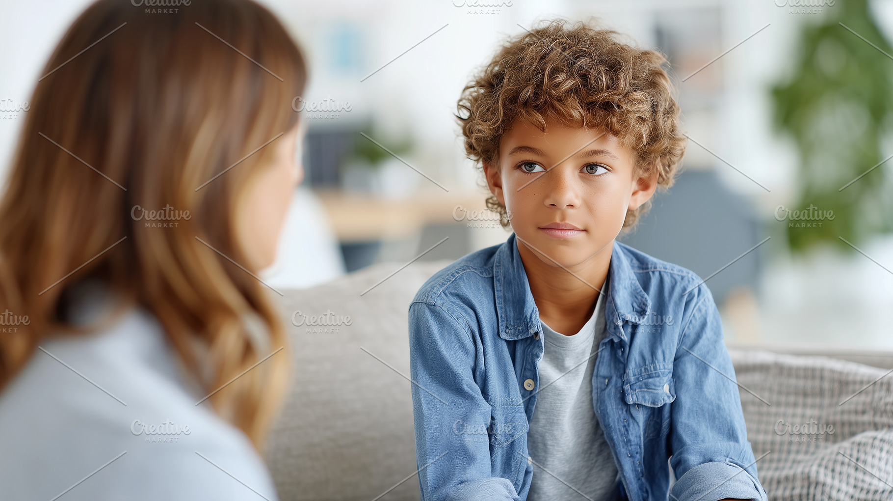 Thoughtful young boy with curly hair, a Health & Medical Photo by MistyDay