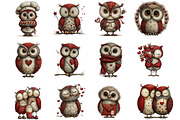 Whimsical Valentines Owls Clipart, an Illustration by Designking (Thumbnail 2 of 5)