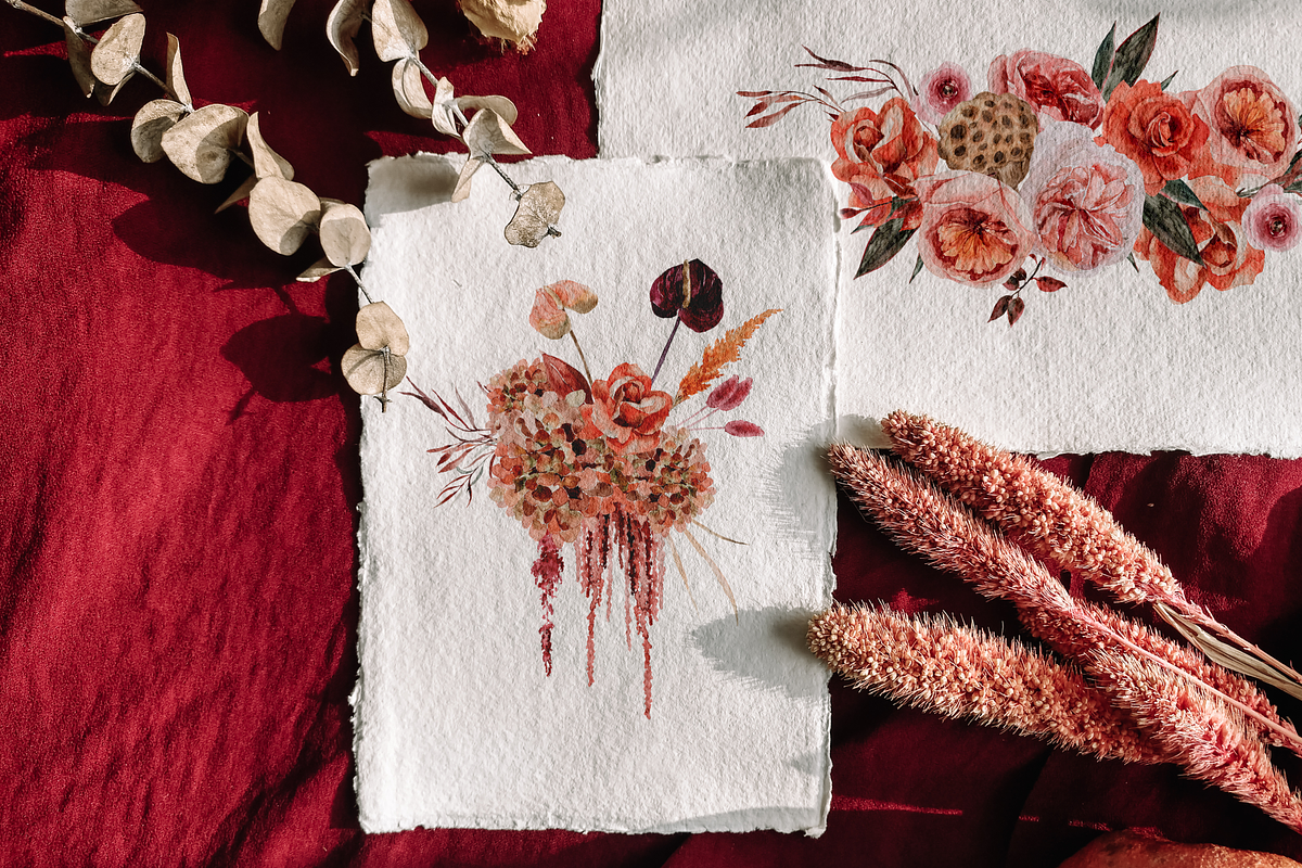 Scarlet bouquet - watercolor set, a Seasonal Illustration by Youksy (Photo 12 of 13)