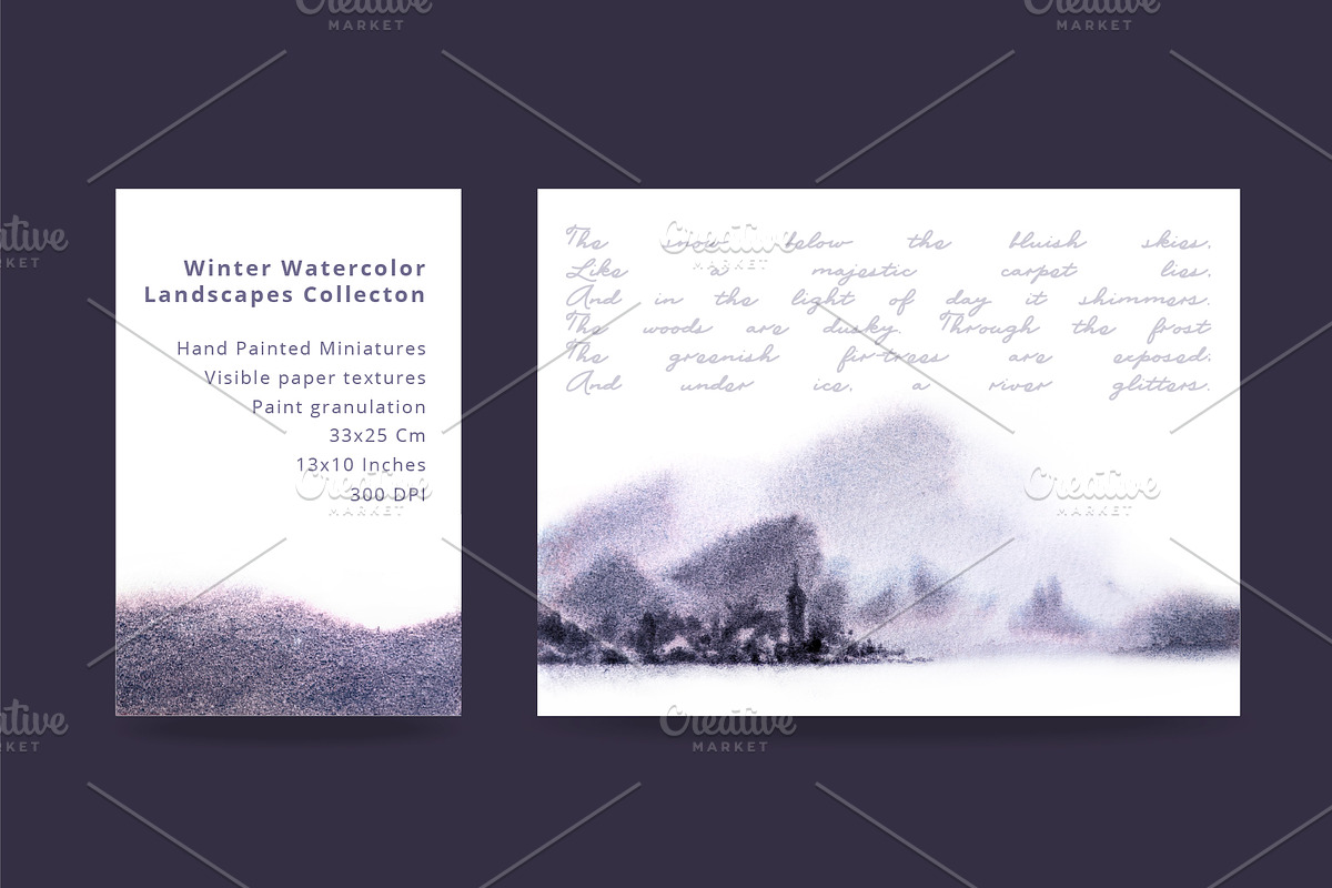 Watercolor Winter Landscapes Set, a Texture Illustration by Nuburu (Photo 13 of 14)
