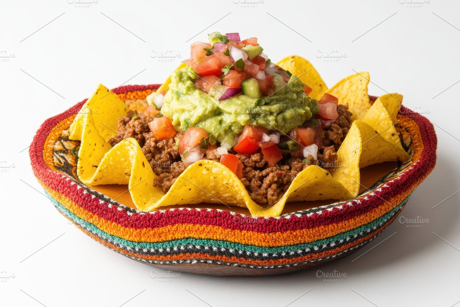 Delicious ground beef nachos topped, a Photo by Pavel_design