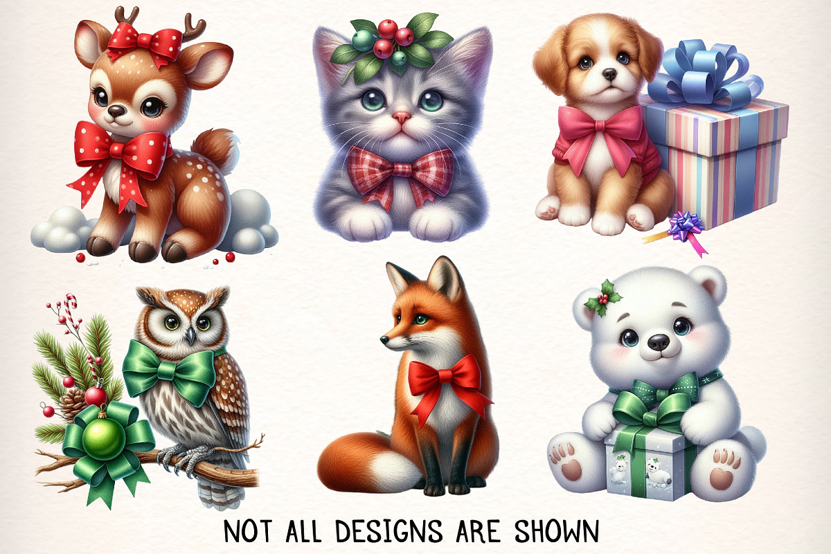 Cute Animal Christmas Clipart Bundle, an Illustration by Dream Creation (Photo 3 of 7)