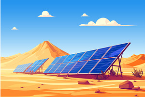 Solar panels installed in the desert, an Illustration by LadadikArt