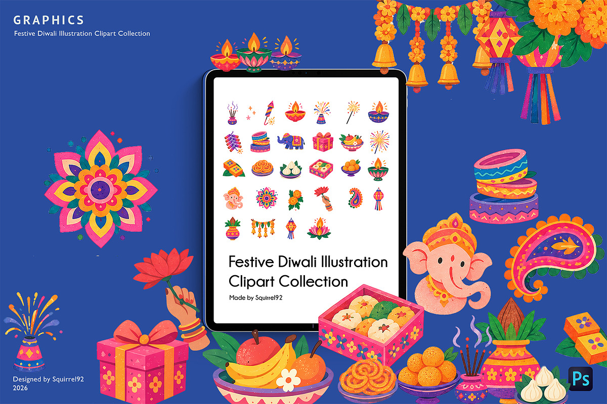 Festive Diwali Illustration Clipart, a Seasonal Illustration by Squirrel92 (Photo 1 of 3)