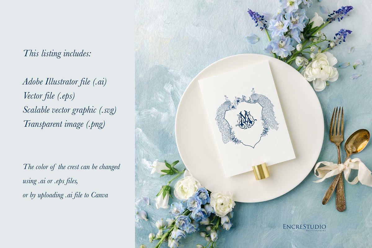 Peacocks Wedding Crest, a Decorative Illustration by Encre Studio (Photo 2 of 5)