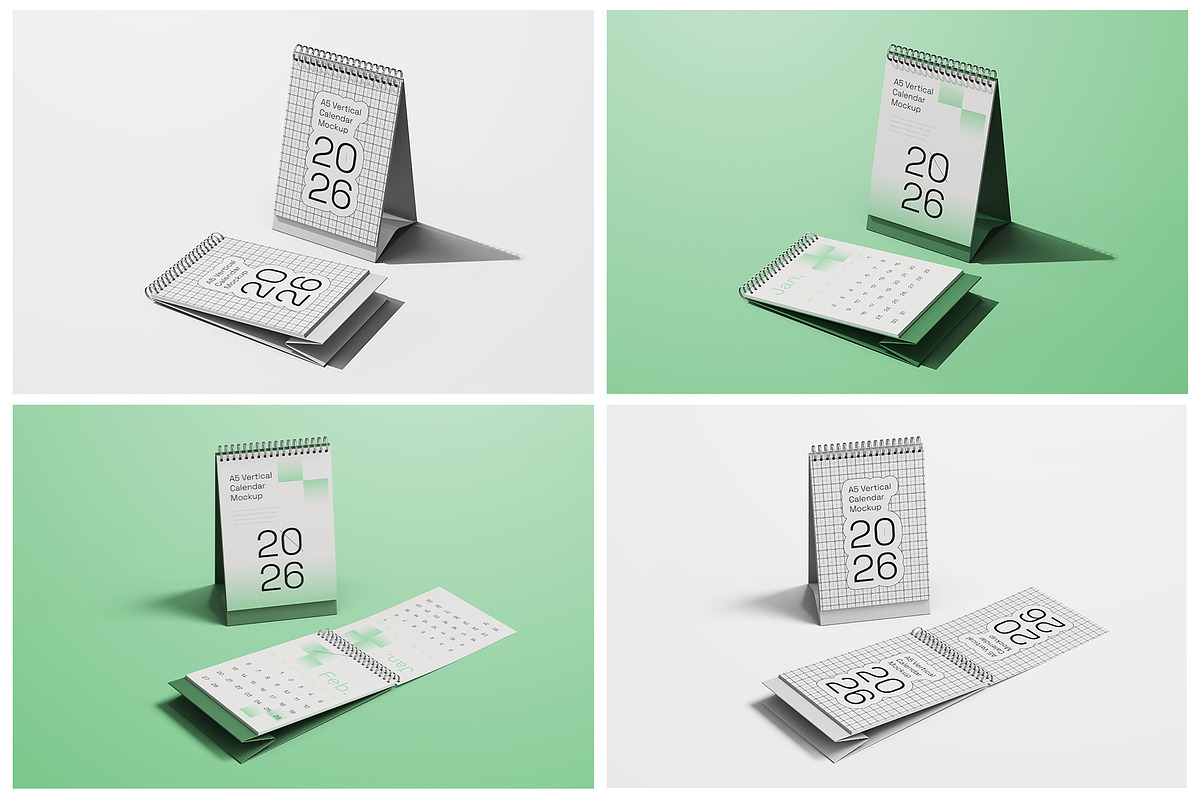 A5 Vertical Desk Calendar Mockup Set, a Household Mockup by Remnand Studio (Photo 8 of 10)