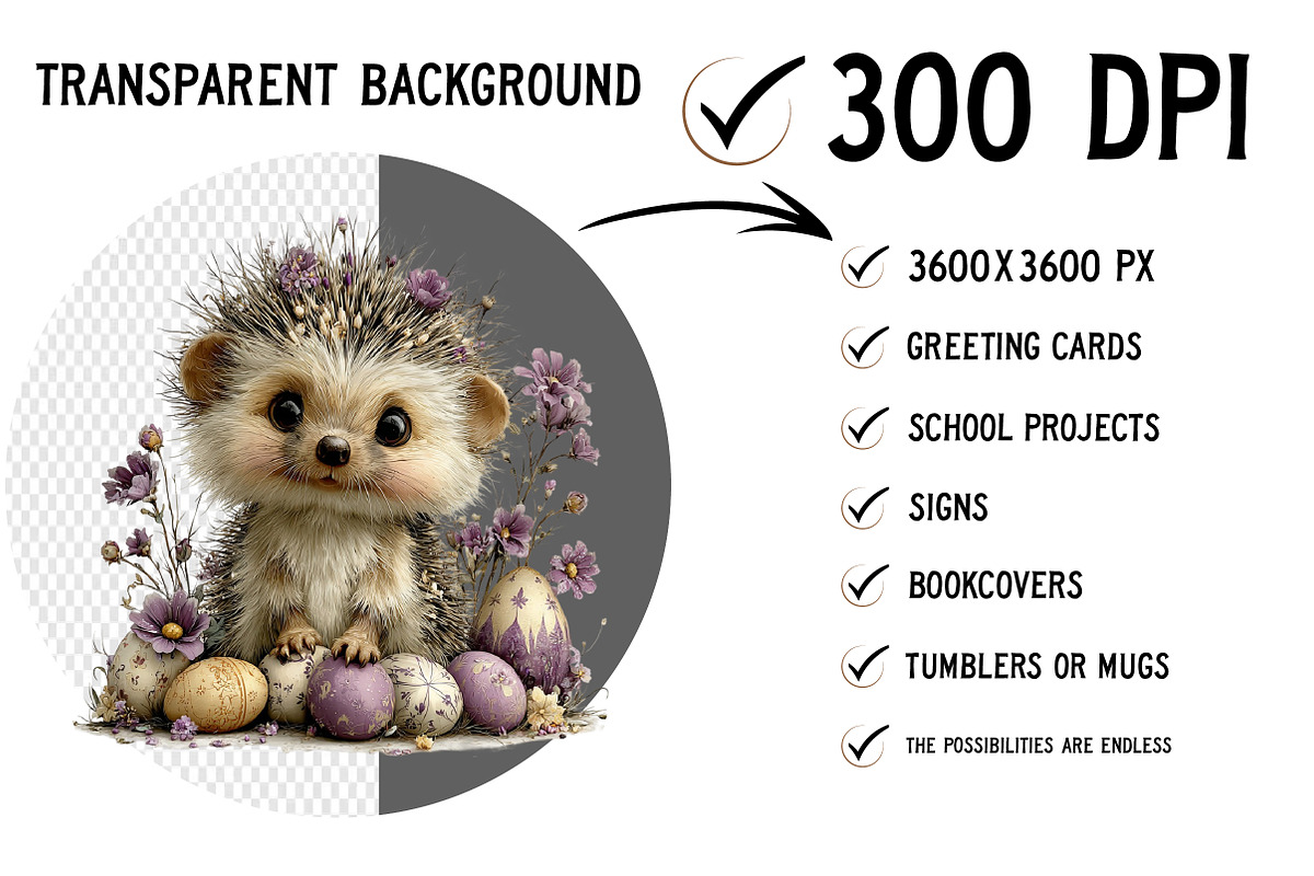 Whimsical Easter Hedgehog Clipart, an Illustration by Craft Nest (Photo 2 of 12)