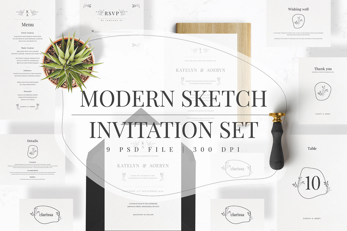 Modern Sketch Invitation Set, an Invitation Template by Azka Creative (Photo 1 of 5)