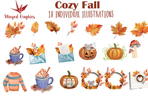 Cozy Fall: Set Of 18 Watercolors