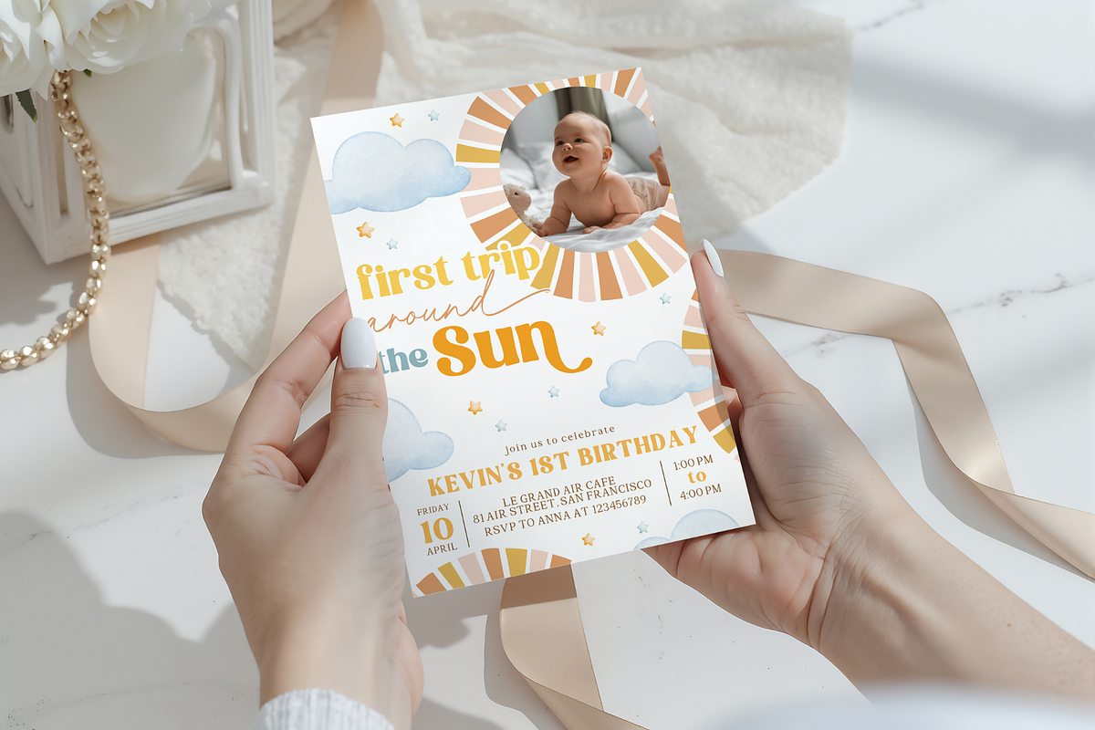 Sun 1st Birthday Invite with Picture, a Templates & Theme by VeliusCreativeStudio (Photo 3 of 3)