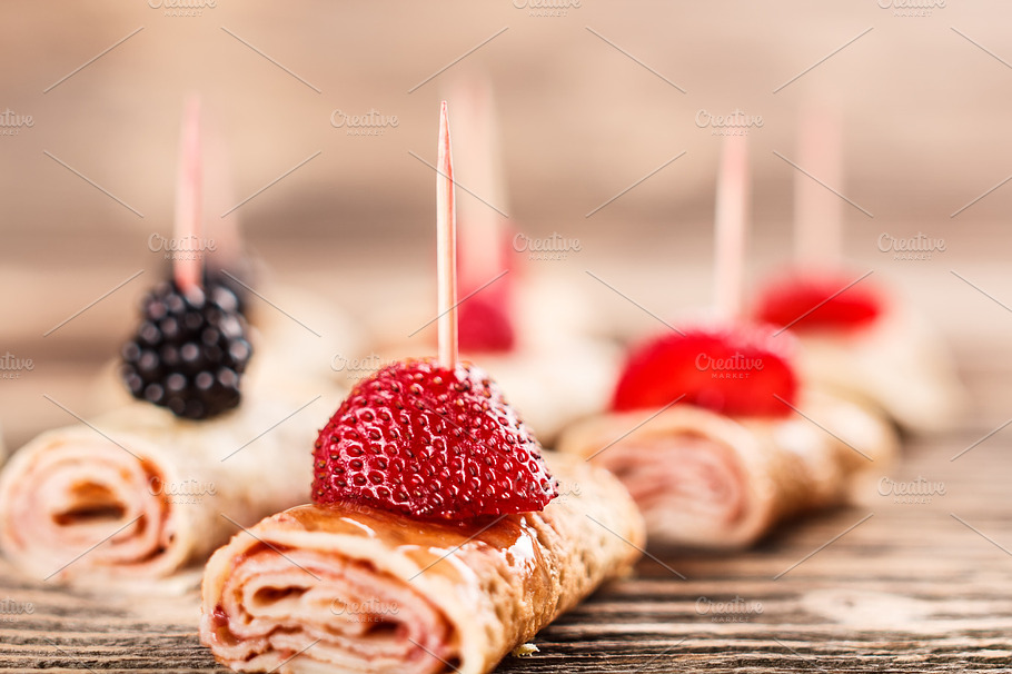 Pancake Rolls Containing Appetizer Food And Fruit