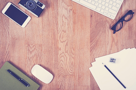 Top view office desk stock photo containing photography and keyboard, a Business Photo by Twin Design