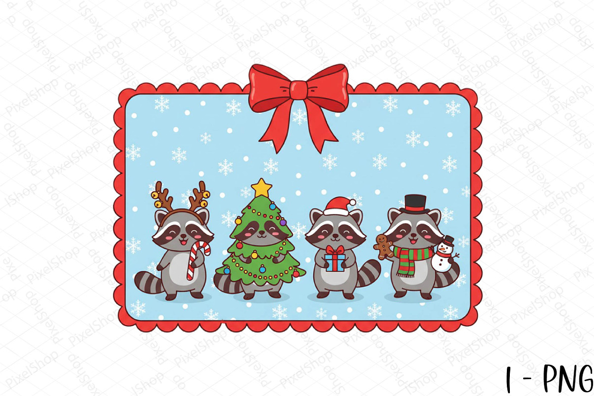 Christmas Raccoon Hand-Drawn Frame P, an Illustration by DreamPrint404