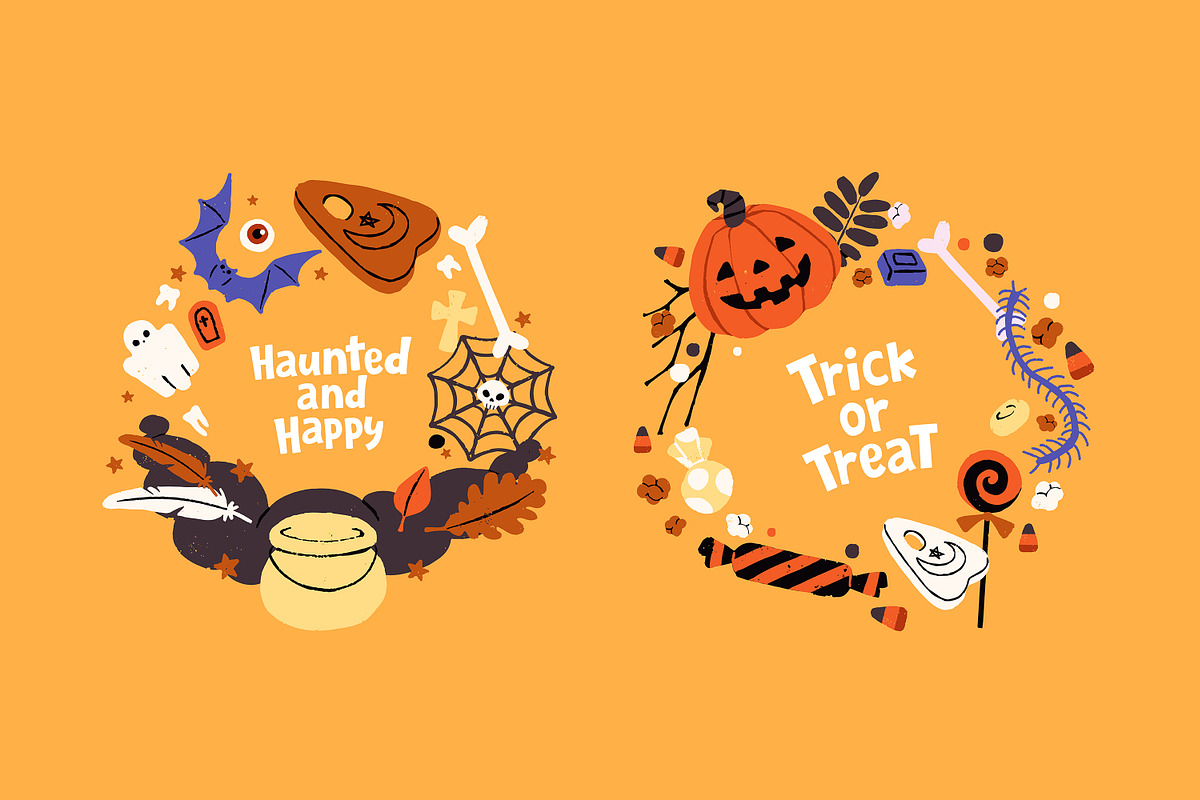 Spooky Halloween wreaths designs set, a Seasonal Illustration by PaperTrident (Photo 4 of 16)