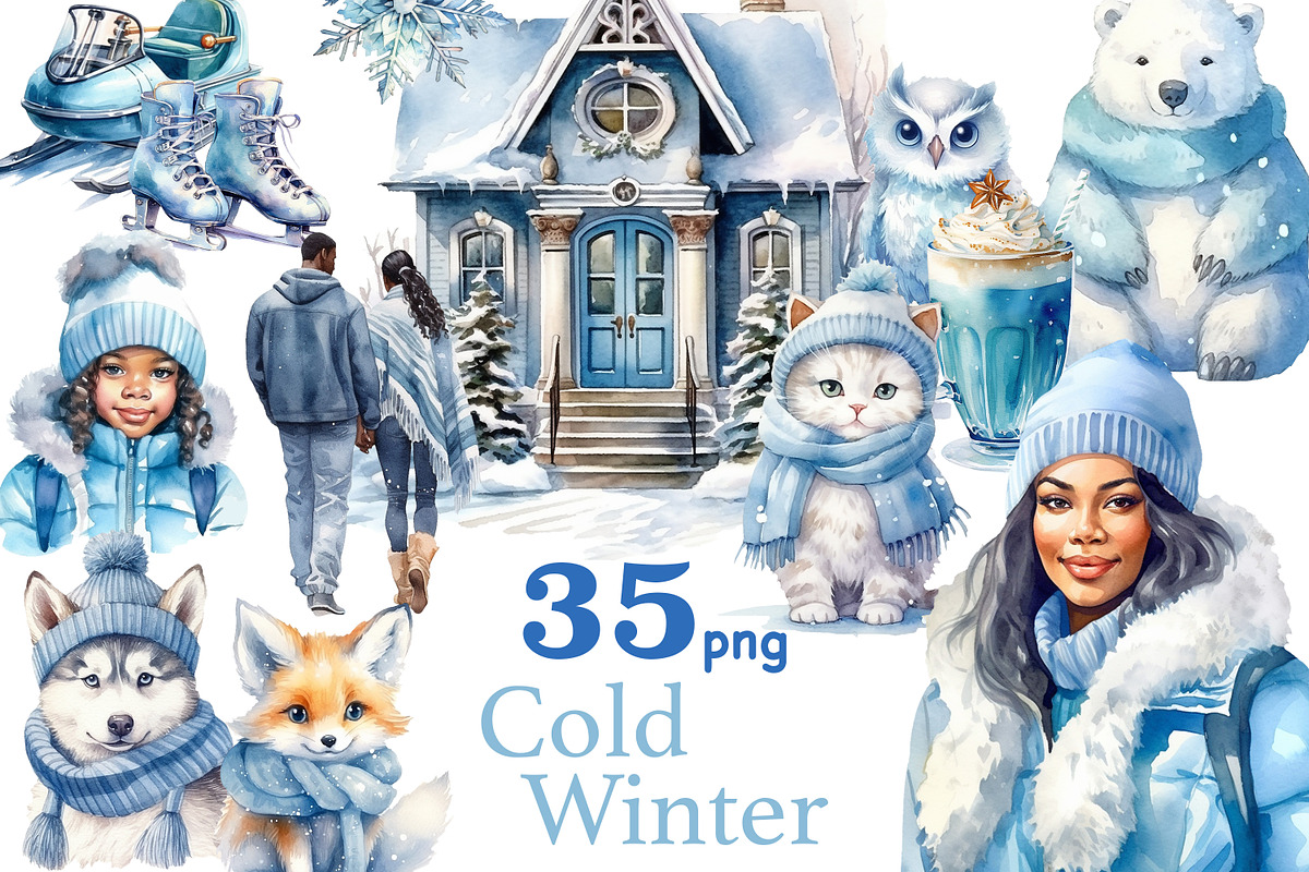 Cold Winter Clipart | Blue Christmas, a Person Illustration by GlamArtZhanna (Photo 1 of 5)