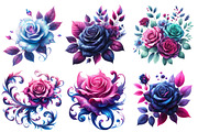 Magenta and Blue Fantasy Roses clipa, an Illustration by Designworld (Thumbnail 4 of 5)