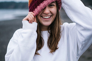 Cheerful Young Woman in Winter, a Person Photo by Virgo Studio