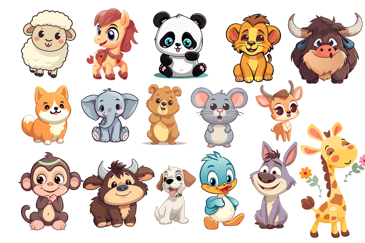 Set of cute cartoon animals, an Object Graphic by SKVidz