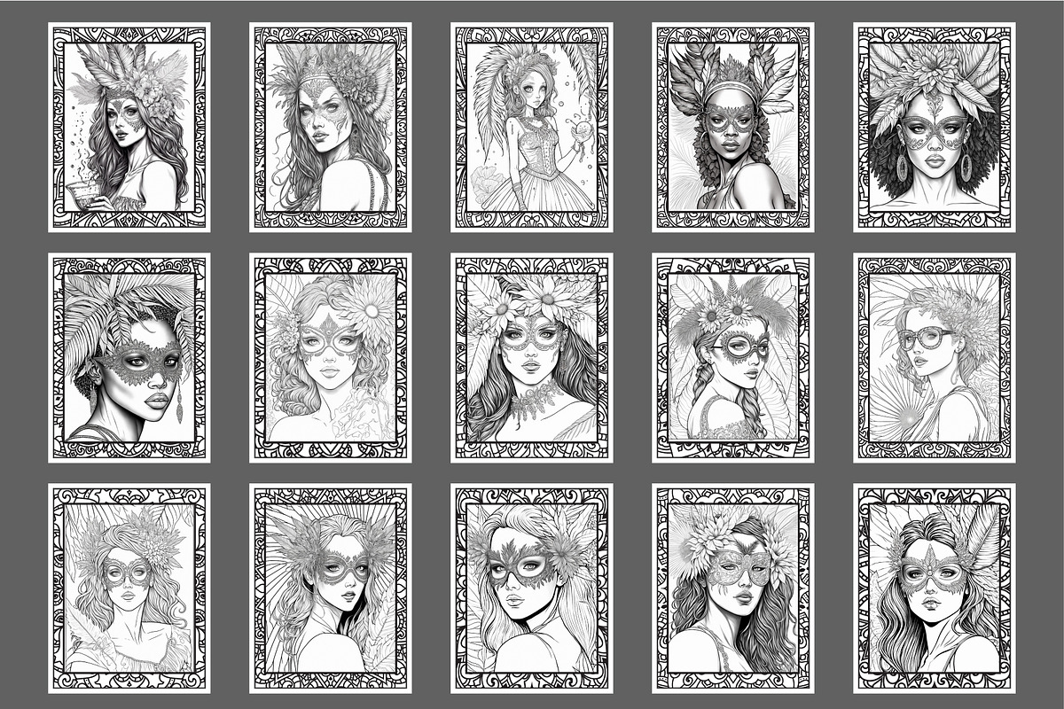 100 Mardi Gras Coloring Pages, a Person Illustration by Blue Digital Studio
